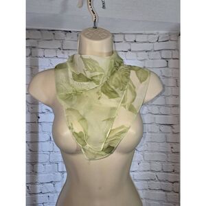 Womens Green Floral Sheer Square Neck Or Head Scarf